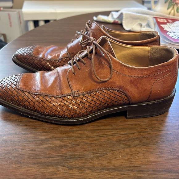 Saks Fifth Avenue Brown Leather Woven Lace-Up Oxford Shoes Italian Size 8M - Picture 2 of 7